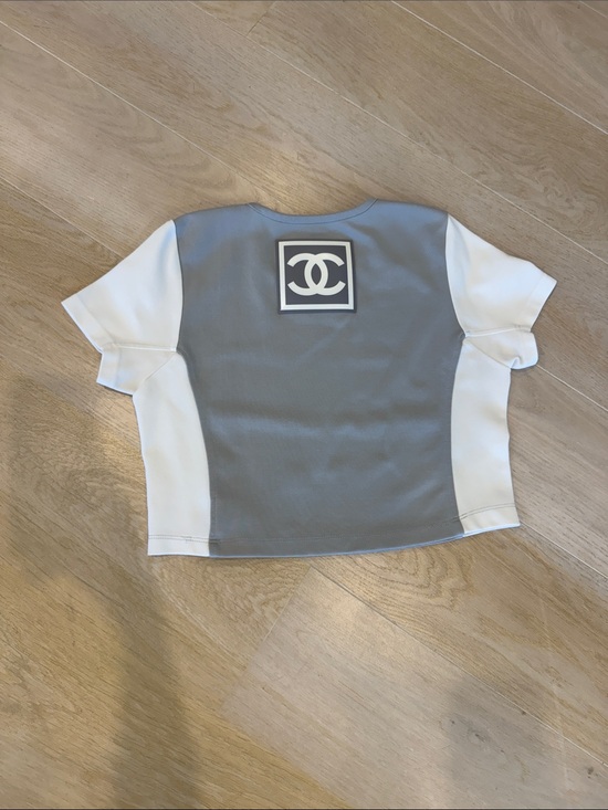 CHANEL Tops - CHANEL SPORT LINE GREY AND WHITE CROPPED TOP